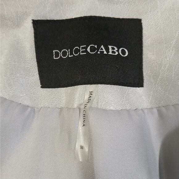 Dolce Cabo Womens Moto Jacket Medium Light Gray Faux Leather Biker Zip Pockets - Picture 7 of 10